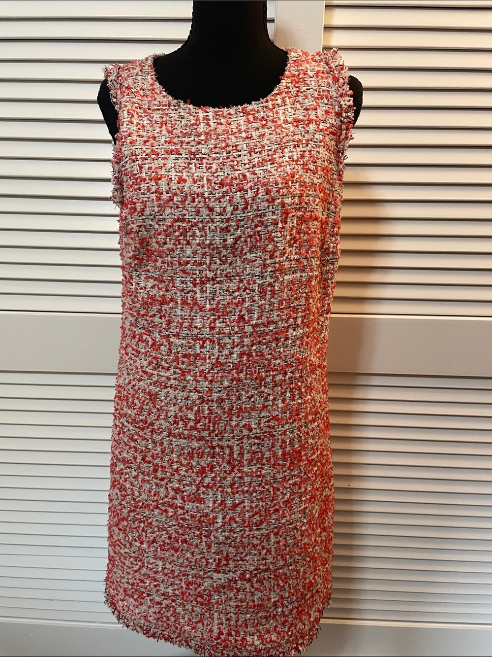 Ann Taylor Coral and White Tweed Sleeveless Shift Dress